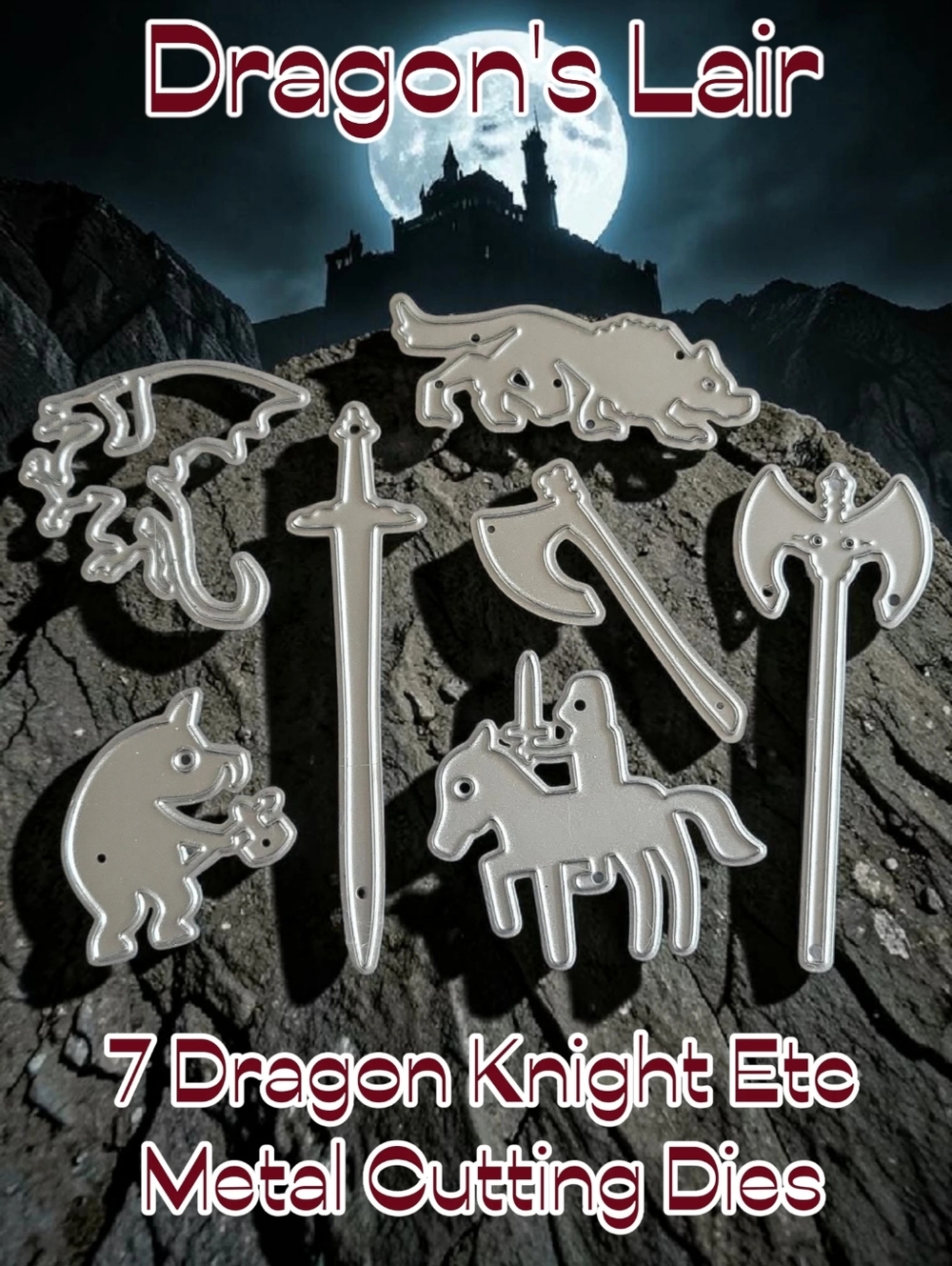 7 Dragon Medieval Sword Knight Metal Cutting Dies Scrapbooking Card Making Craft